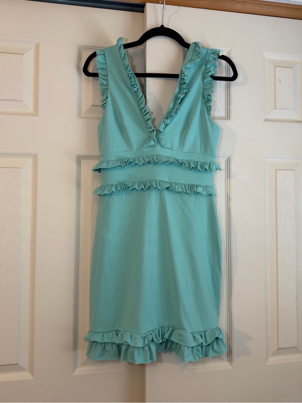 Susana Monaco Mint Green Ruffle V-Neck Mini Dress